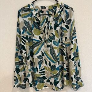 Banana Republic Leaf Print Blouse - Green, Blue, and Beige